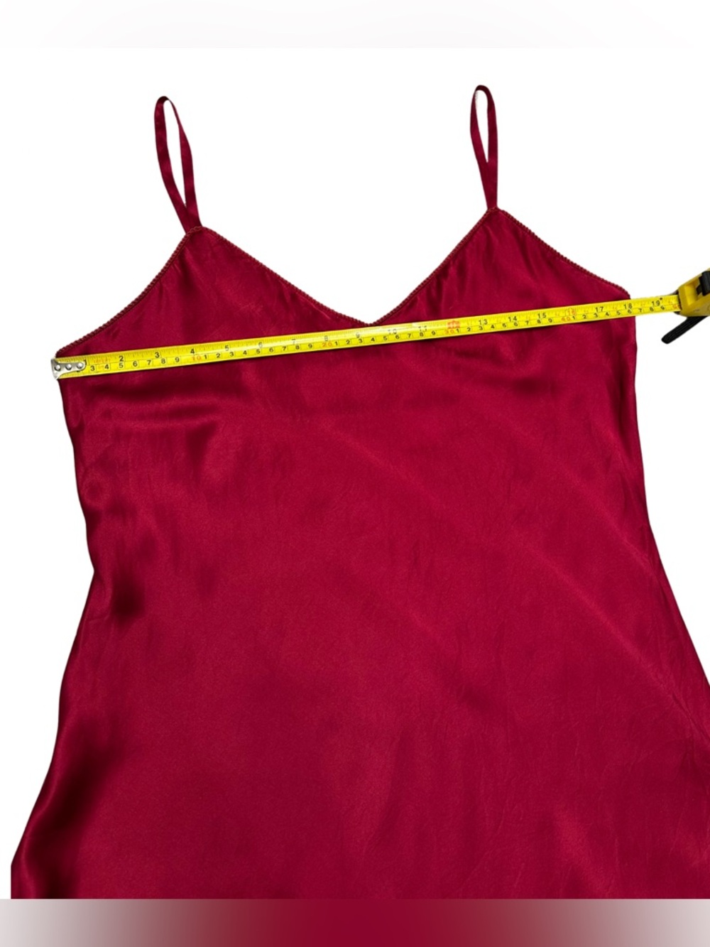 SilkSilky 100% Silk Red Slip Dress L | Bias Cut Satin Cami Mini Nightgown - Picture 7 of 8